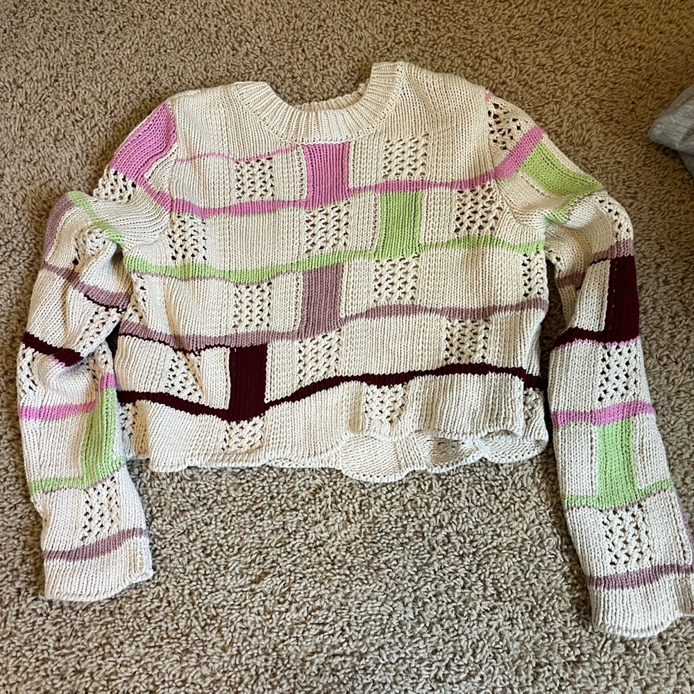 La Hearts Cream and Pink Crew Neck Sweater
